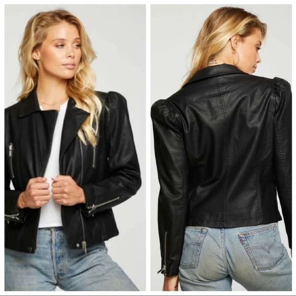 CHASER Matte Vegan Leather Puff Sleeve Jacket - Picture 1 of 6